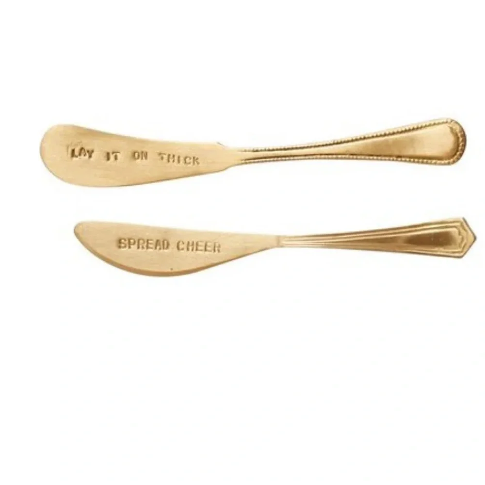 BRASS ENGRAVED CANAPE KNIVES